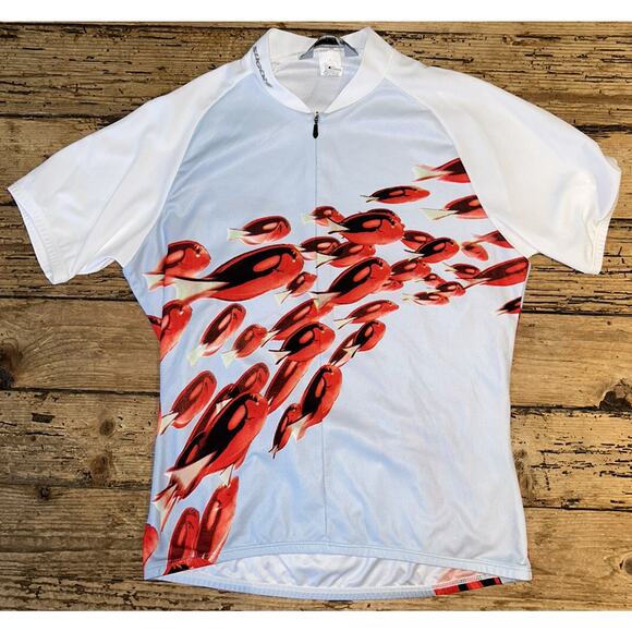 Sugoi womens size M white/red print short sleeve cycling shirt - Picture 1 of 9